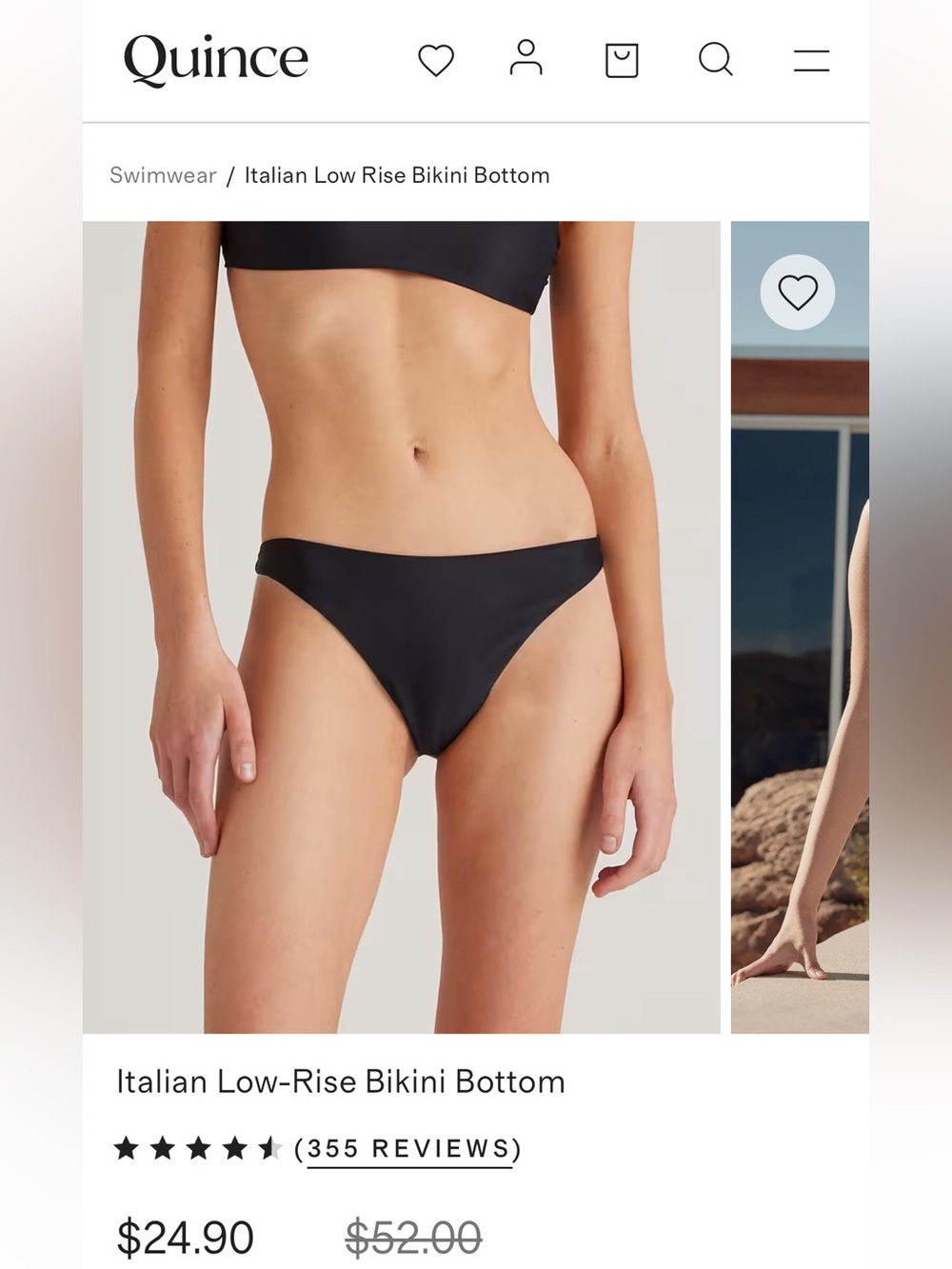 Quince Italian Low-Rise Bikini Bottom - Black